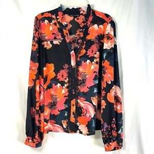 Zac & Rachel Women's Floral Multicolor M Top Career Wear Lace V-neck Button Up
